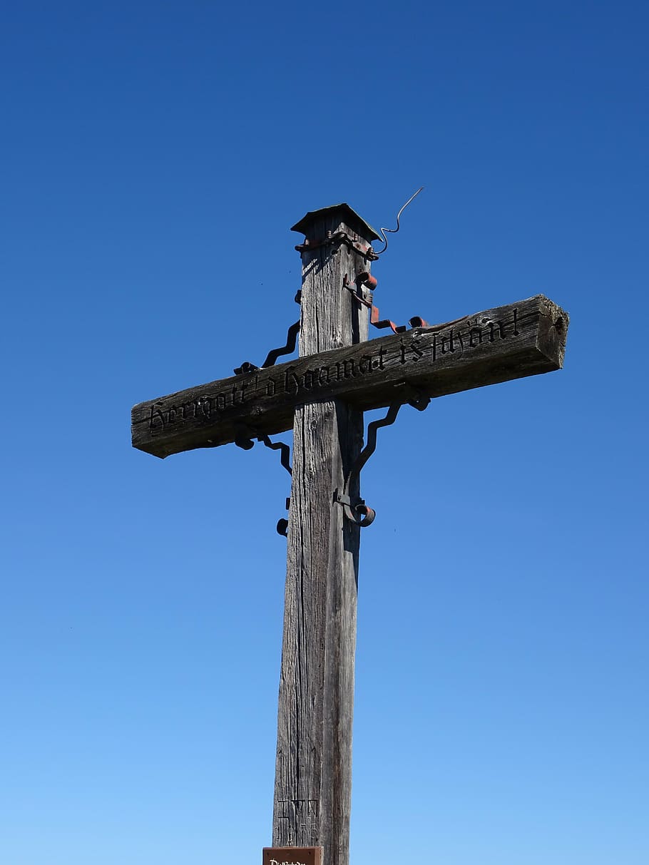 summit cross, blue sky, clear sky, low angle view, nature, religion HD wallpaper