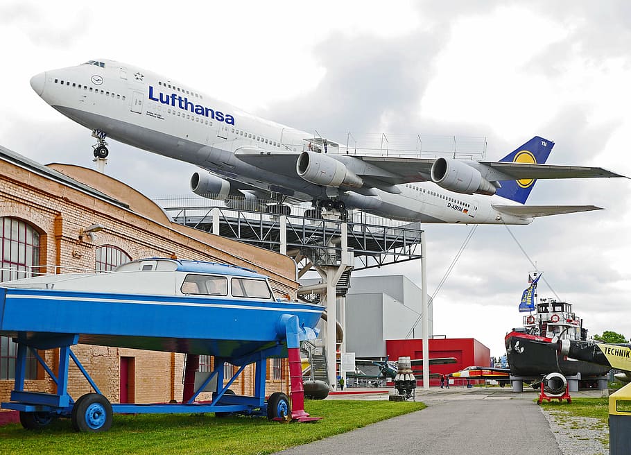 boeing 747, jumbo jet, museum, outdoor area, aircraft, aviation, HD wallpaper