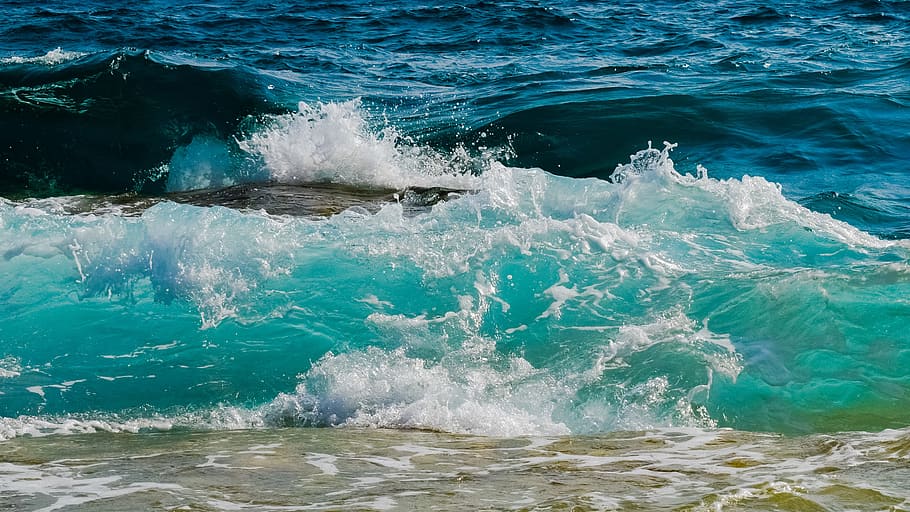 photo of splashing waves, transparent, sea, turquoise, nature HD wallpaper