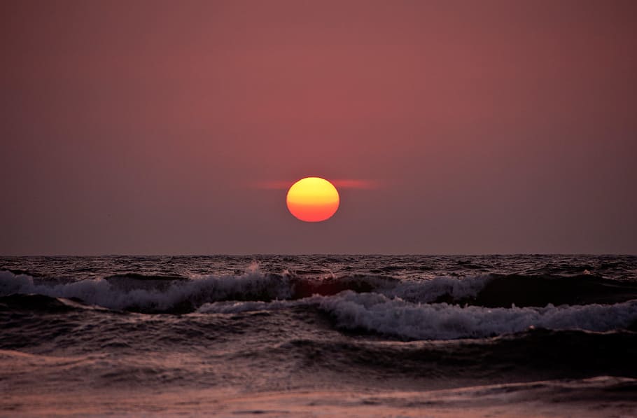 Sunset, Beach, Water, beach sunset, horizon, evening, dusk HD wallpaper