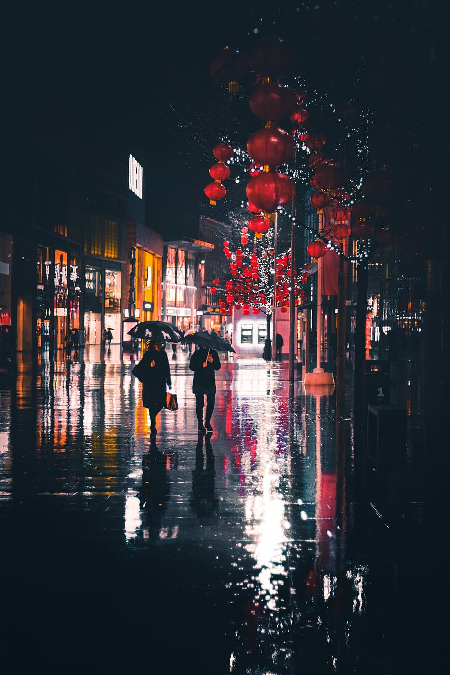 people walking holding umbrella at night, two people walking white holding umbrellas HD wallpaper