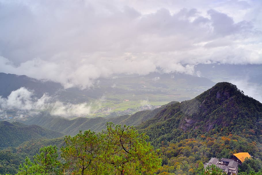 Mountains, Dark Clouds, Fog, china, tourism, nature, scenics HD wallpaper
