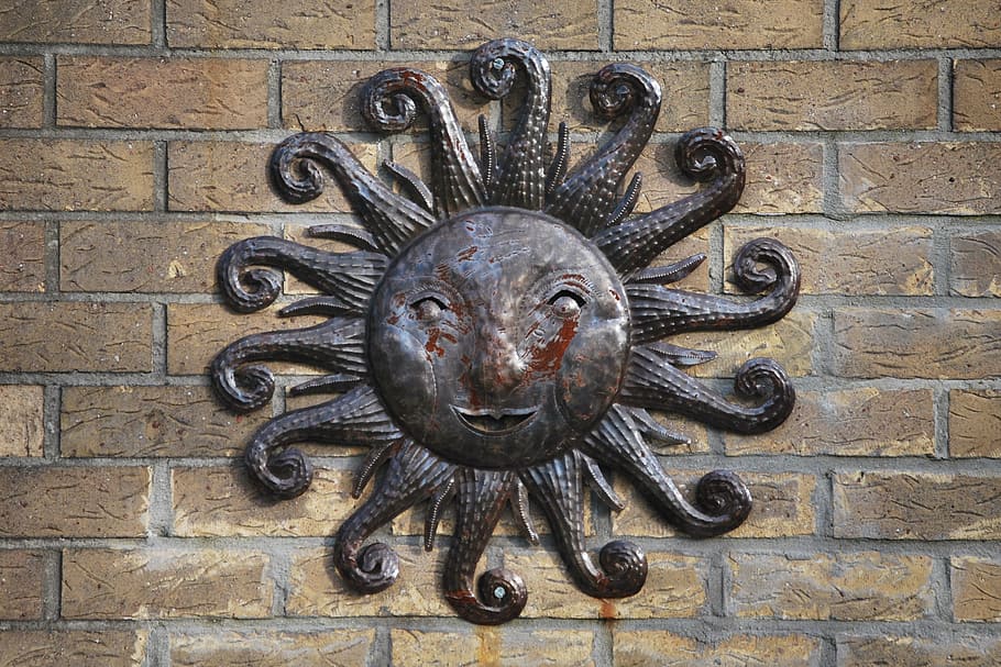 sun, wall, sun rays, copper, wall - building feature, art and craft HD wallpaper