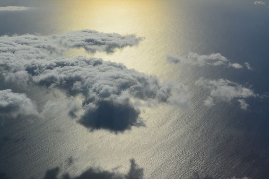 sky, clouds, plane, blue, weather, day, light, summer, air HD wallpaper