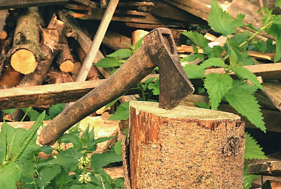 axe, old, lumberjack, blade, background, log, chop, hatchet