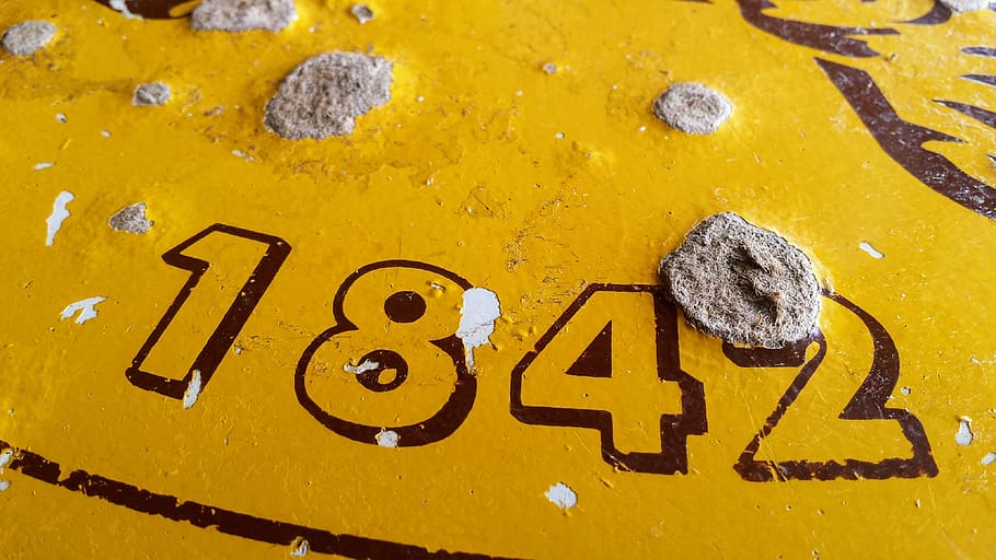 number, table top, old, 1842, yellow, sign, communication, no people HD wallpaper