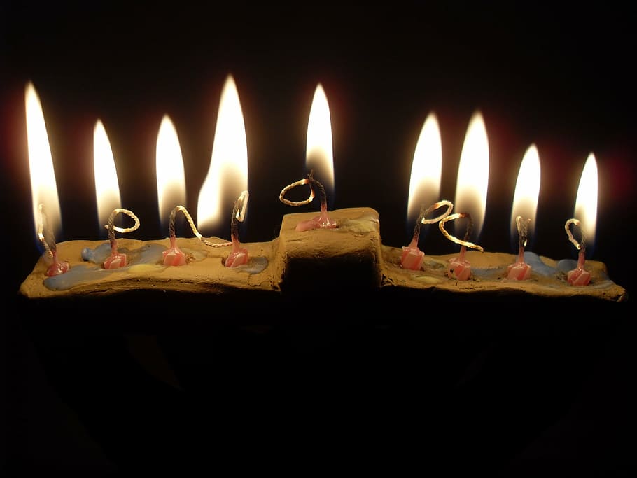 straightly filled lighted candles, hanukkah, spend, lights HD wallpaper