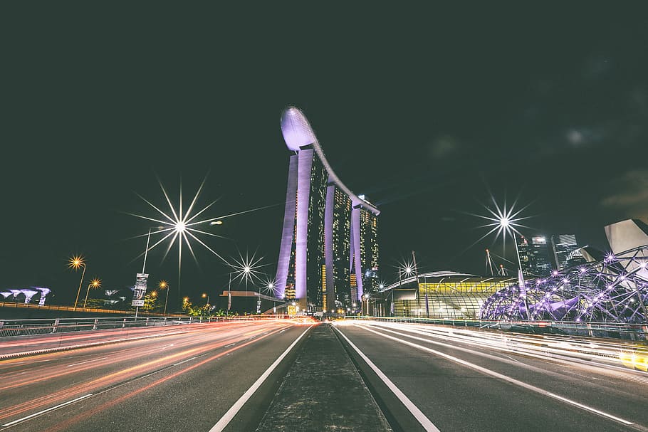 time lapse photography of city, marina, bay, sands, night, building HD wallpaper