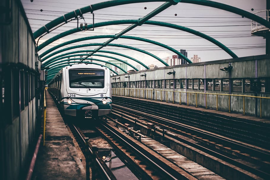 train passing on rail road during day t ime, transportation HD wallpaper