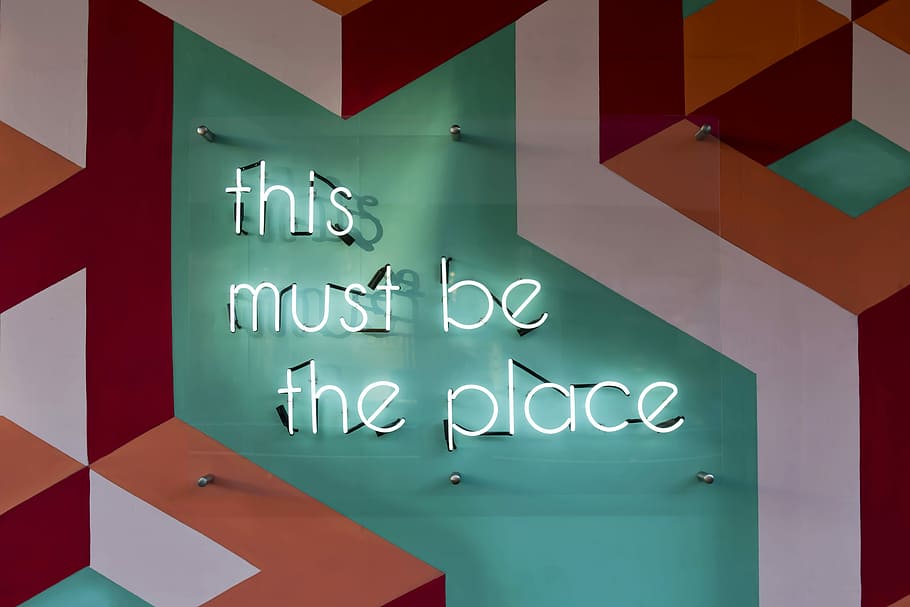 This Must Be The Place signage, white LED wall decor, text, communication HD wallpaper