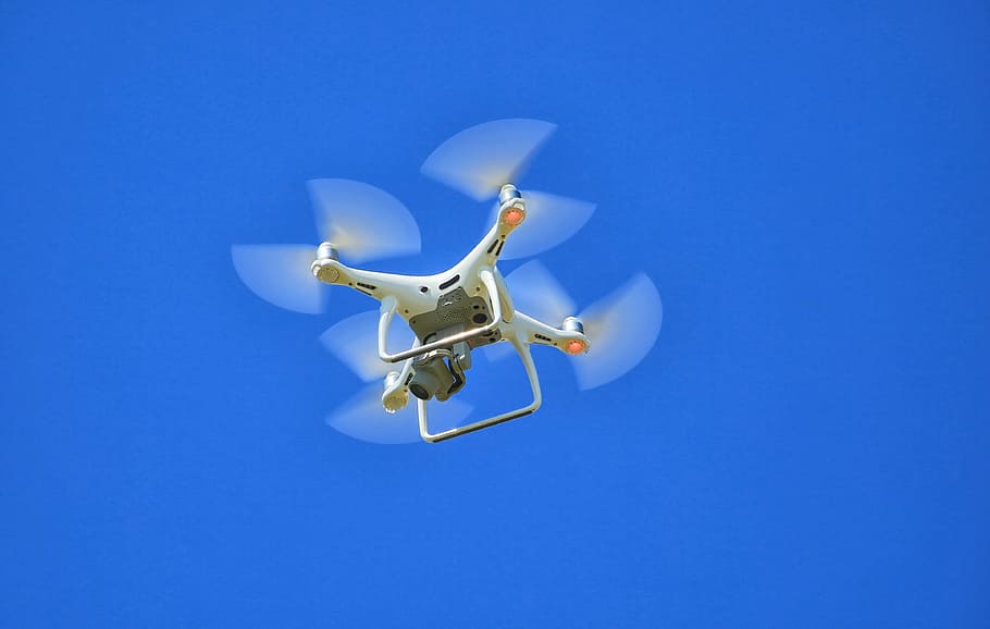 closeup photo of flying white and orange drone, air, phantom HD wallpaper