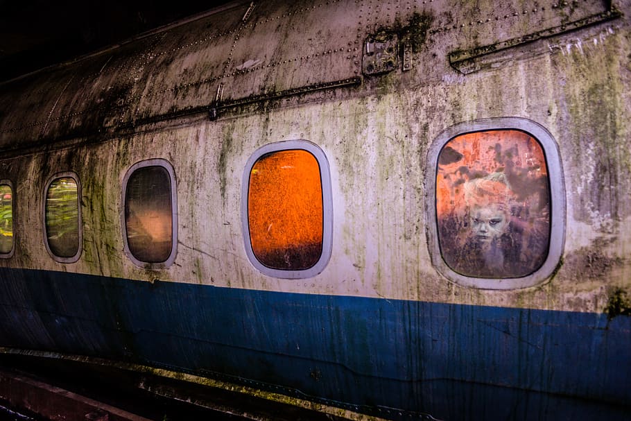 white and blue plain windows, plane, lost, creepy, horror, ghost HD wallpaper