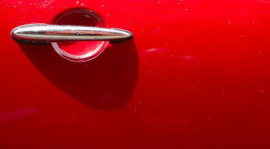 grey car door lever, mini, red, no people, water, close-up HD wallpaper