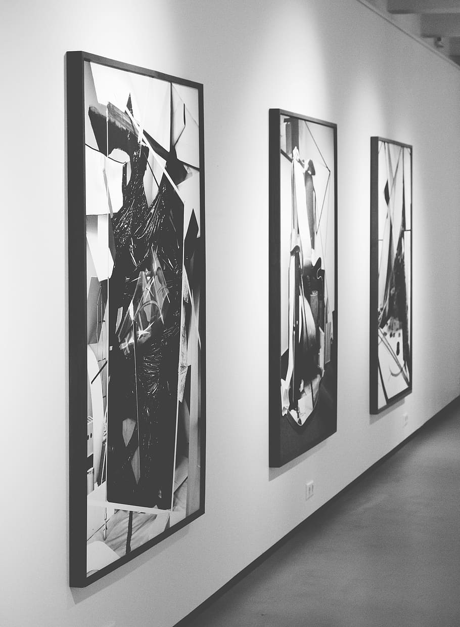 black-and-white, art, wall, abstract, architecture, art exhibition, HD wallpaper