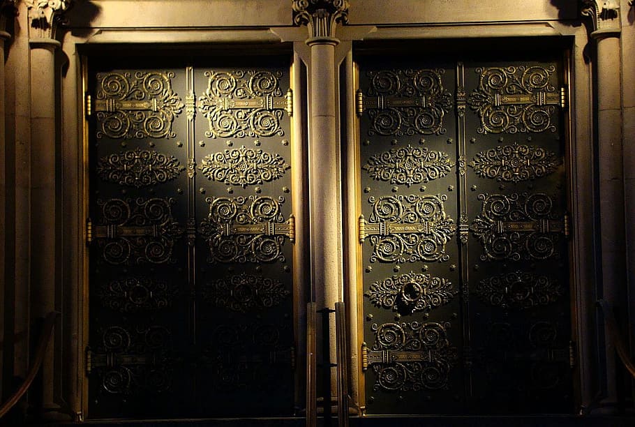 door, gate, illumination, old, building, light, ornament, gold HD wallpaper