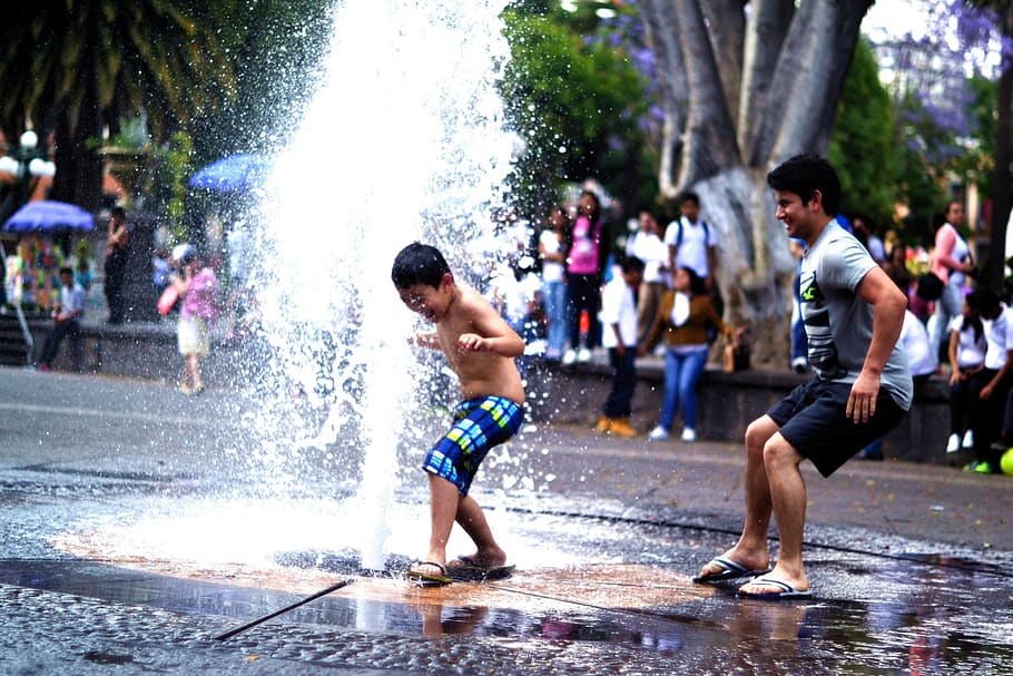 source, water, fun, potato, son, jets, wet, real people, men HD wallpaper