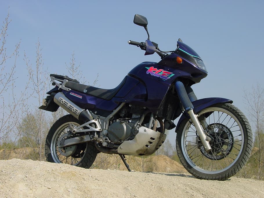kawasaki, kle, engine, motorcycle, purple, vehicle, wheels HD wallpaper