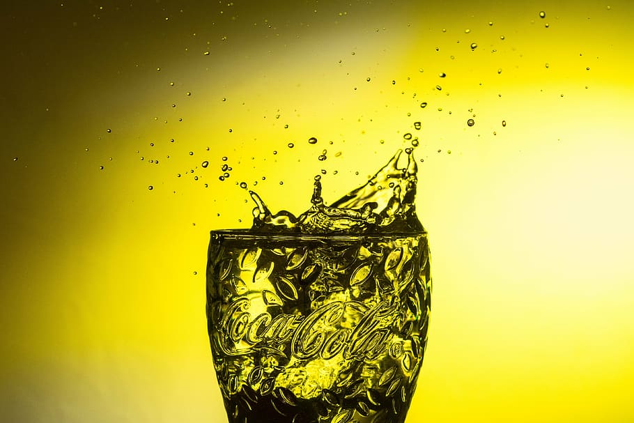 clear Coca-Cola glass, drip, water, spray, liquid, drop of water HD wallpaper