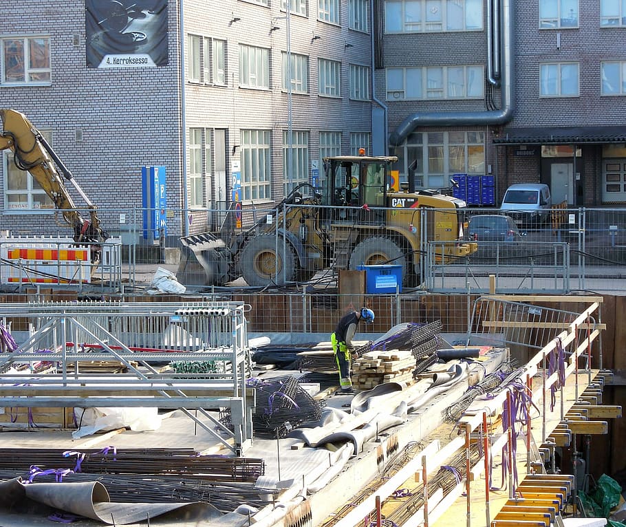 Cat, Loader, Building, Construction, Construction Site, city HD wallpaper