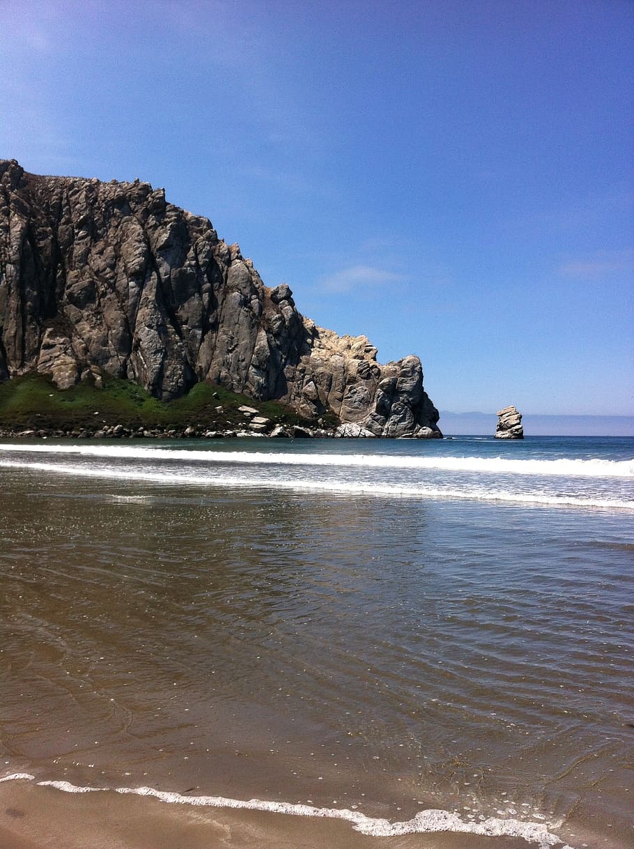 morrow bay, beach, rock, sand, ocean, california, coast, coastal, HD wallpaper