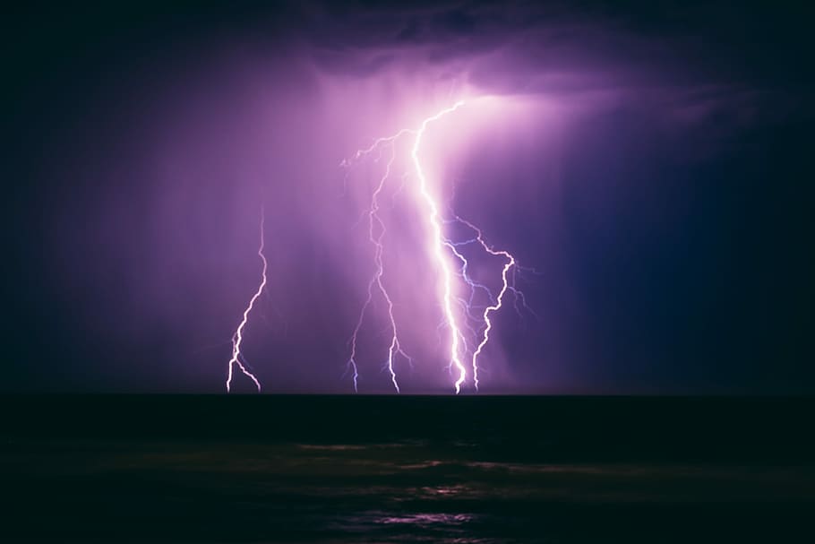 lightning, multiple lightning thunder striking ground, storm HD wallpaper
