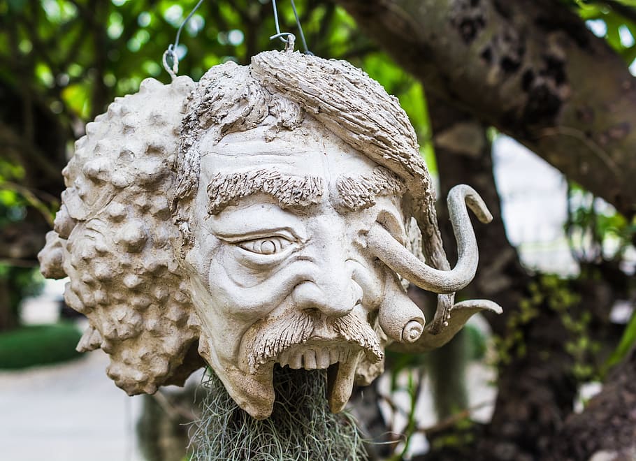 face, head, mask, sculpture, stone figure, zombie, horror, art and craft HD wallpaper