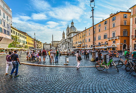 people on park under white clouds and blue sky, Rome, Piazza, Navona HD wallpaper