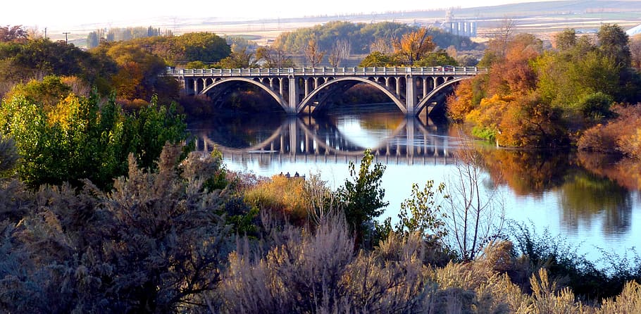 bridge, old, water, fall, colors, evening, sun, bridge - man made structure HD wallpaper