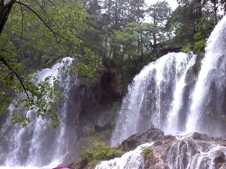 jiuzhaigou, falls, trees, beauty in nature, scenics - nature HD wallpaper