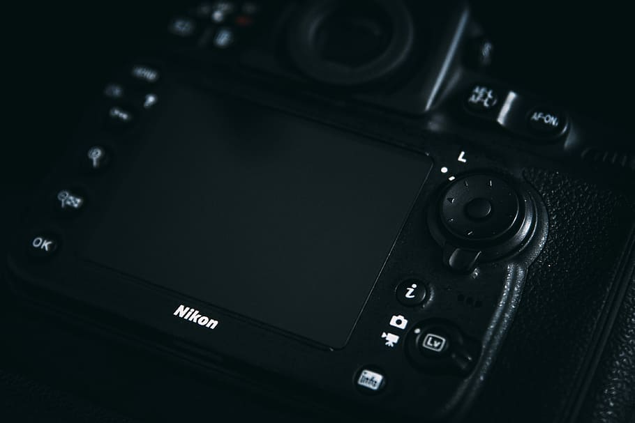 black Nikon DSLR camera, Nikon SLR camera close-up photography HD wallpaper
