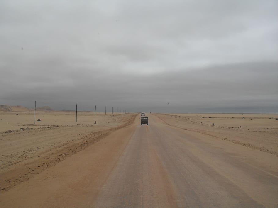 grey sky, salt road, lone vehicle, earthy colors, veld, vastness, HD wallpaper