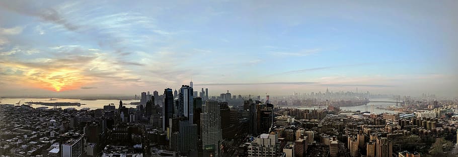 aerial photo of city buildings, view, architecture, skyline HD wallpaper