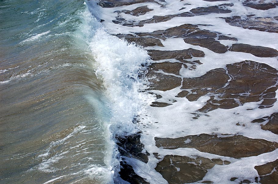 wave, ocean, beach, sand, water, surf, shore, white, motion HD wallpaper