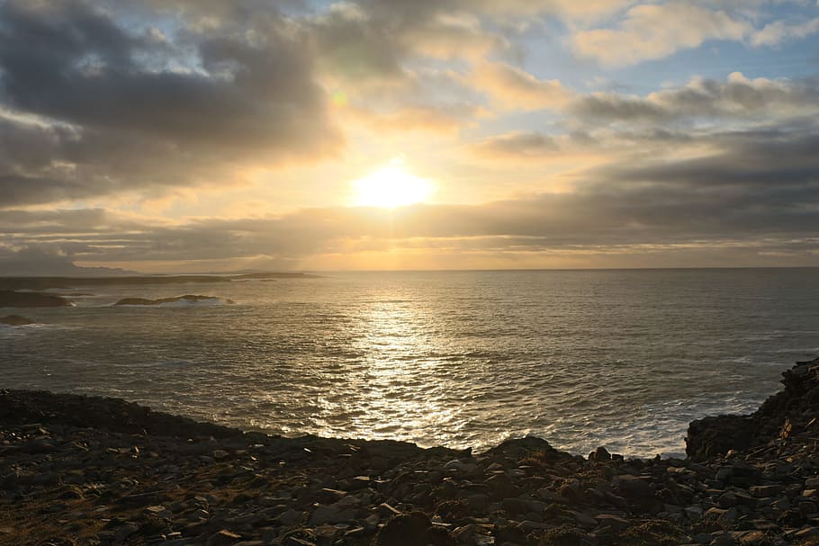 Sunset, Sea, Ireland, nature, beach, coastline, scenics, sky HD wallpaper