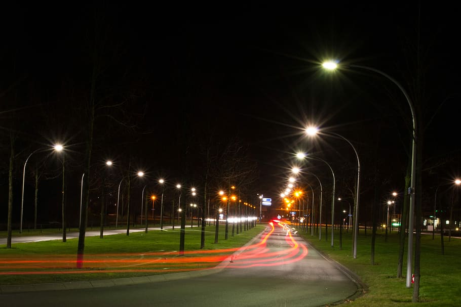 Night, Light, Light, Street, Netherlands, evening, illuminated HD wallpaper