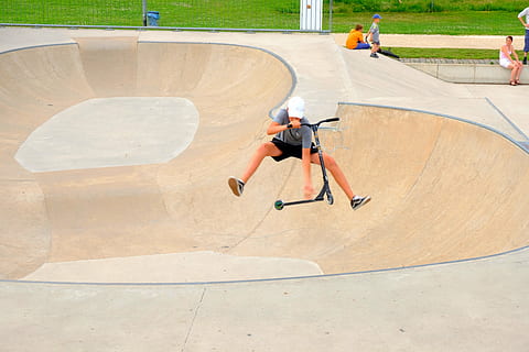 kickboard, stunt, skater, roller, drive, boy, sporty, fun, leisure HD wallpaper