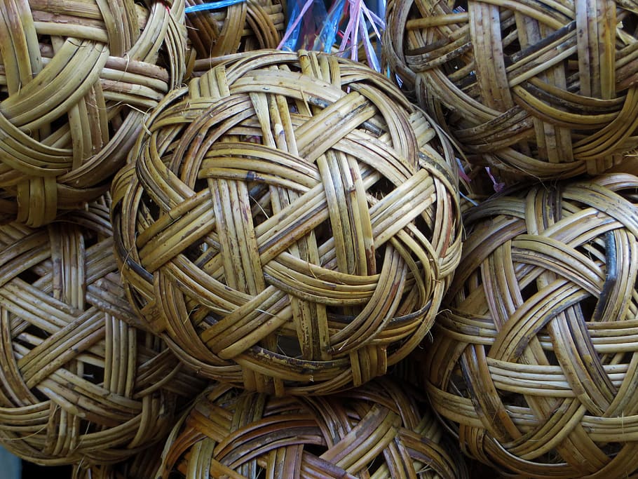 rattan, ball, weaving, basketry, decoration, grey, backgrounds, HD wallpaper