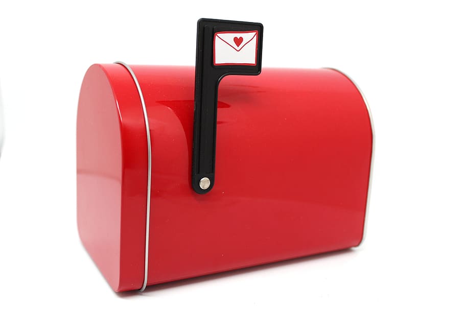red steel mailbox, letter, mailbox closed, metallic, flag, flag upload HD wallpaper