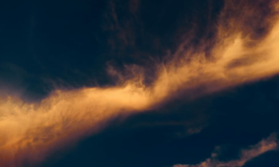 orange and black skies, low-angle photography of orange clouds and blue sky HD wallpaper