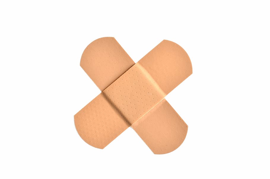 photo of two bandages, first-aid, medical, hurt, pain, treatment