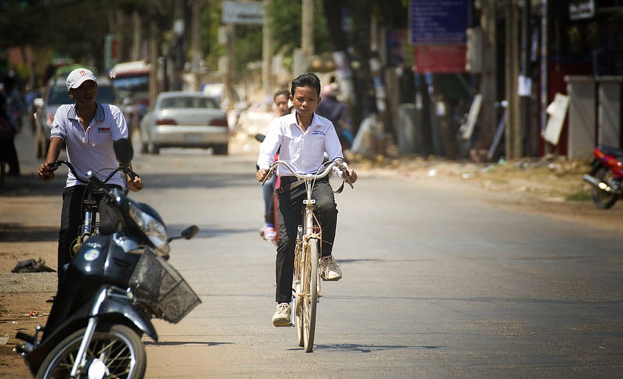 bike, road, portrait, kids, travel, photography, cambodia, tourism, HD wallpaper