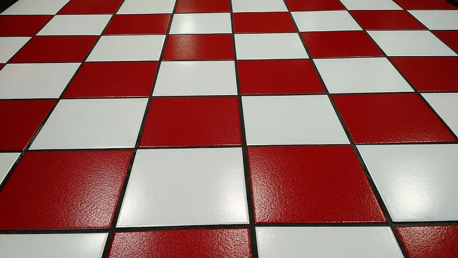HD wallpaper: white and red floor tiles, glossy, grout, square, surface