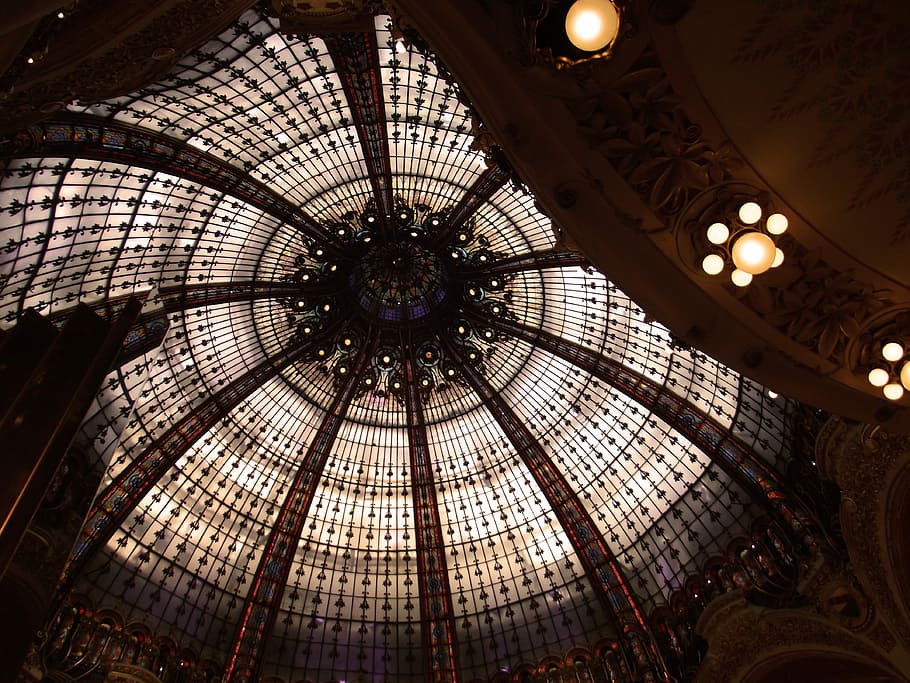 Paris, Shopping Centre, Ceiling, architecture, lighting equipment HD wallpaper