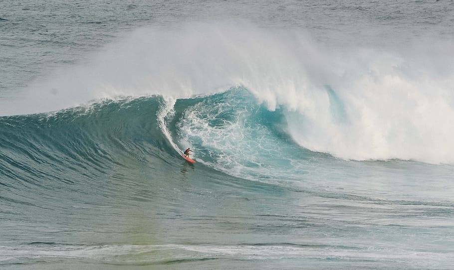 photography of person surfing on wave, sea, ocean, water, waves HD wallpaper