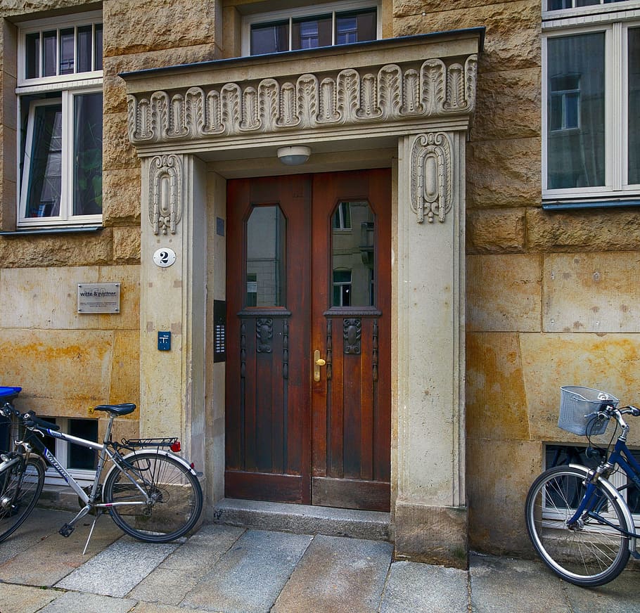 dresden, germany, building, door, bicycles, facade, architecture HD wallpaper