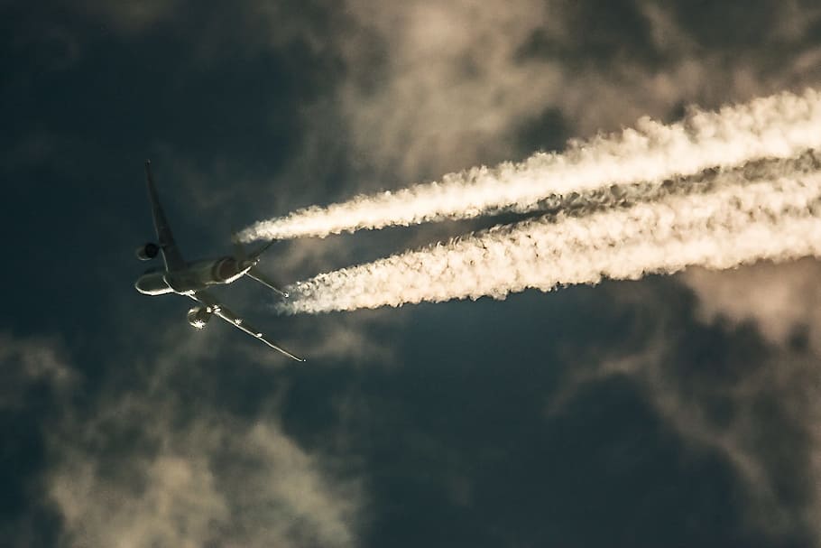 white passenger plane, Alitalia, Clouds, the plane, flying, vapor trail