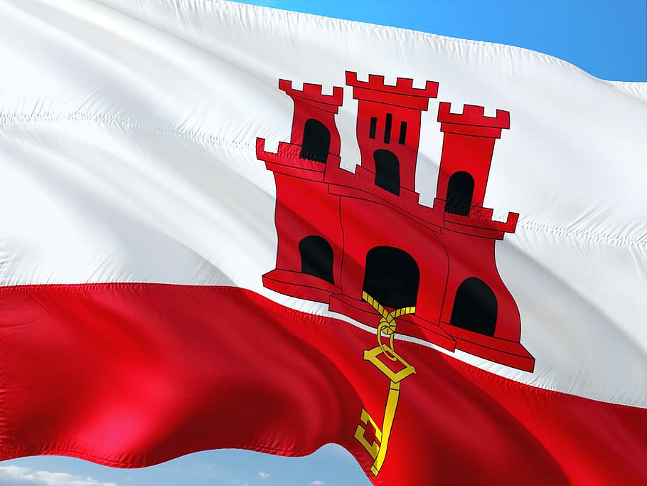 international, flag, gibraltar, iberian peninsula, red, low angle view