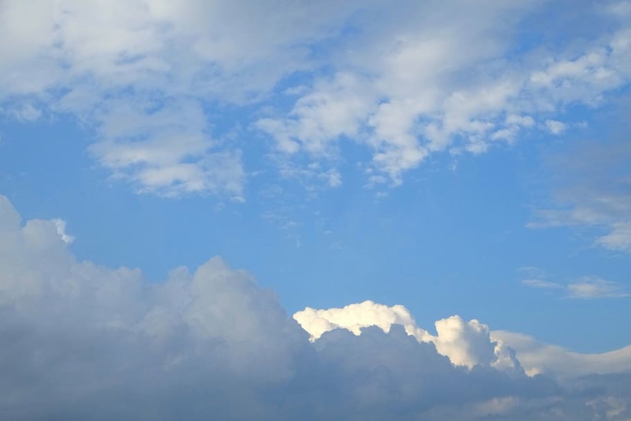 clouds, cloud mountains, sky, blue, white, weather, mood, atmosphere HD wallpaper