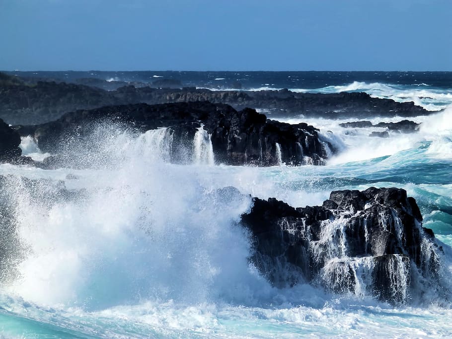 rocks, ocean, sea, the waves, storm, mauritius, the coast, piana HD wallpaper