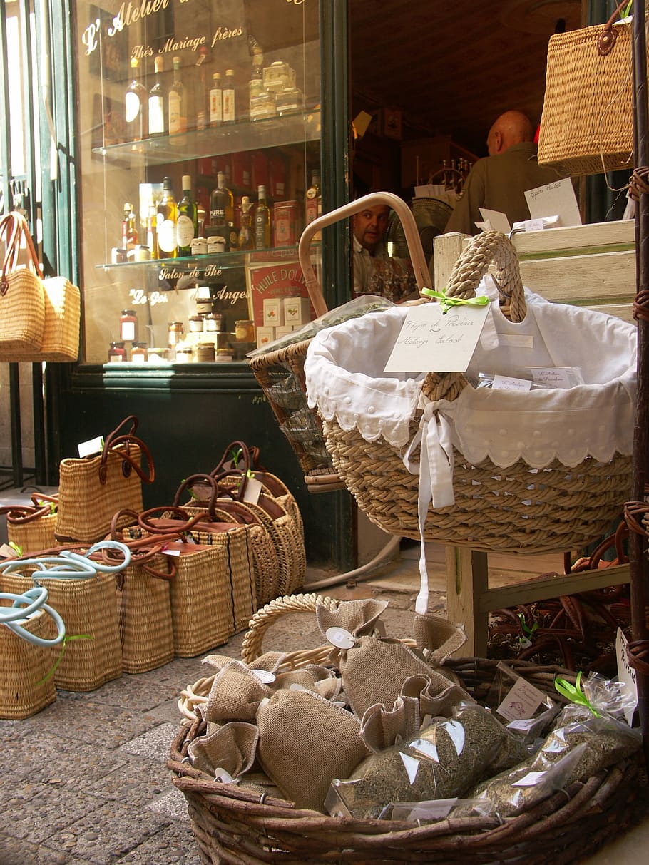 úzes, southern france, provence, market, herbs, cart, mini-market, HD wallpaper